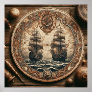 Ancient Dutch (Netherlands) Saling Ships Poster