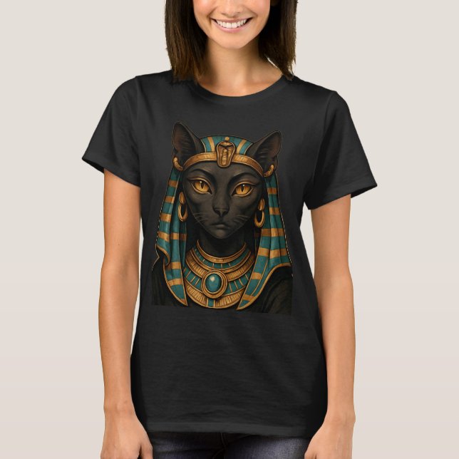 Ancient Egypt Bastet Sacred Feline Gold Art T-Shirt (Front)