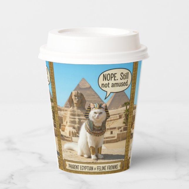 Ancient Egypt Funny Royal Pharaoh White Cat  Paper Cups (Front)