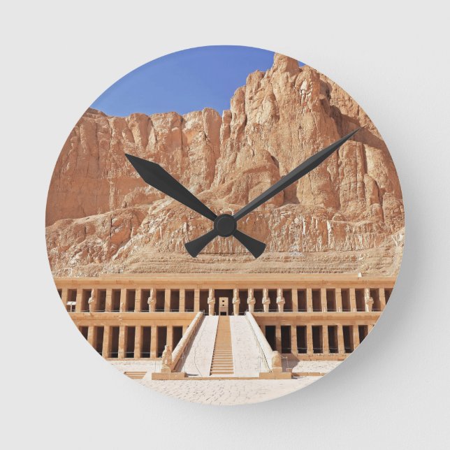 Ancient Egypt Hatshepsut Deir Bahri Temple Luxor Round Clock (Front)