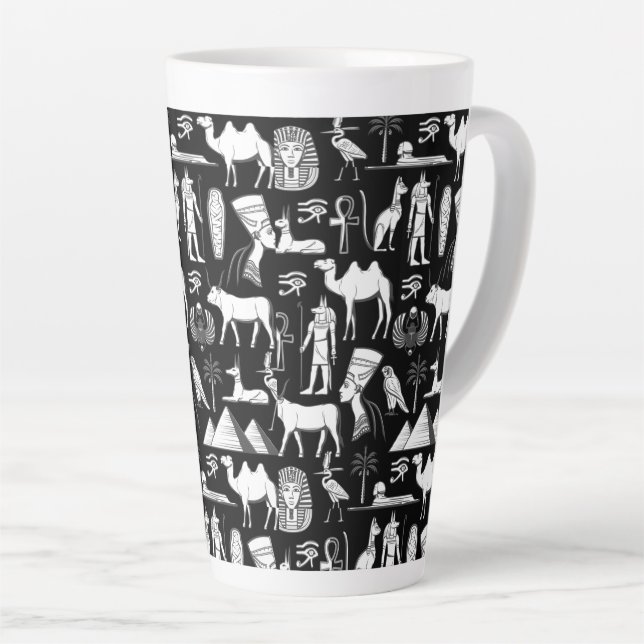 Ancient Egypt Hieroglyphic Symbol Pattern      Latte Mug (Right Angle)