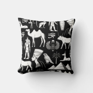 Ancient Egypt Hieroglyphic Symbol Pattern Throw Pillow