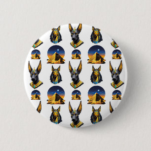 Ancient Egypt Pyramid Anubis Pattern Design 2 Inch Round Button