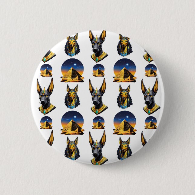 Ancient Egypt Pyramid Anubis Pattern Design  2 Inch Round Button (Front)