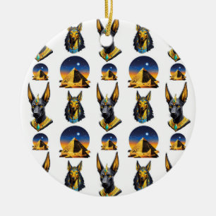 Ancient Egypt Pyramid Anubis Pattern Design  Ceramic Ornament