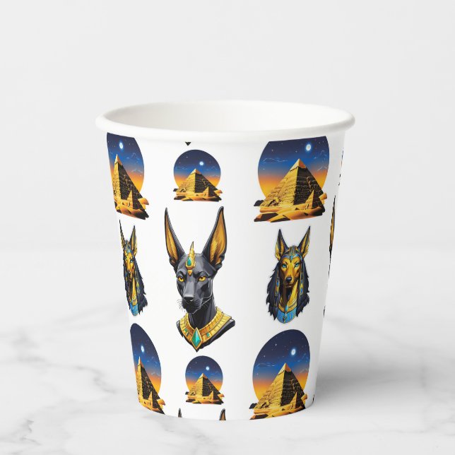 Ancient Egypt Pyramid Anubis Pattern Design  Paper Cups (Front)