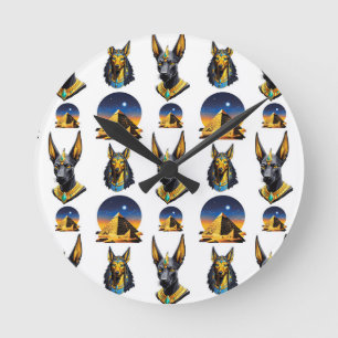 Ancient Egypt Pyramid Anubis Pattern Design Round Clock
