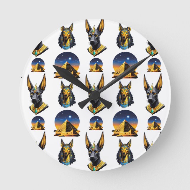 Ancient Egypt Pyramid Anubis Pattern Design  Round Clock (Front)