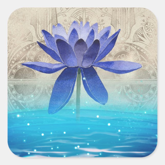 Ancient Egypt Styled Magic Blue Lotus Flower Square Sticker (Front)