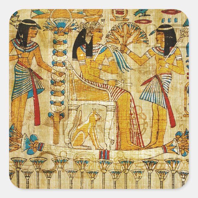 Ancient Egypt Tapestry Scroll Heirogliphics Square Sticker (Front)