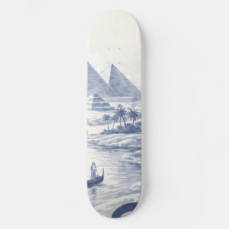 Ancient Egyptian Bastet Cat and Pyramids Blue Skateboard