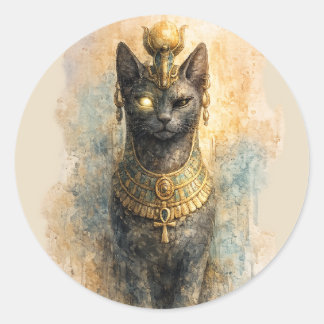 Ancient Egyptian Bastet Cat Goddess Watercolor Art Classic Round Sticker