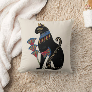 Ancient Egyptian Bastet Cat & Lotus Flower Throw Pillow