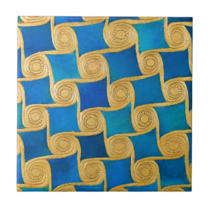 Ancient Egyptian Blue Gold Geometric Pattern Tile