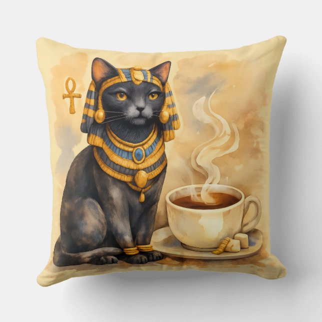 Ancient Egyptian Cat Bastet Inspired Decor Throw Pillow (Back)