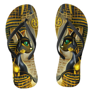Ancient Egyptian Cat Goddess Bastet AI Art Flip Flops