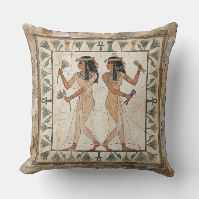 Ancient Egyptian Dancers Fresco Throw Pillow (Front)
