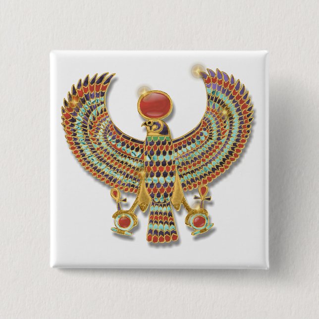 Ancient Egyptian Falcon pectoral 2 Inch Square Button (Front)
