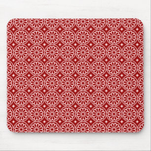 Ancient Egyptian Flowers - Ruby Red on Pink Mouse Pad