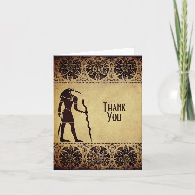 Ancient Egyptian God Thoth, Quill and Ink Golden Thank You Card (Front)