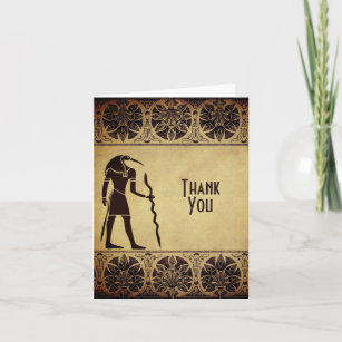 Ancient Egyptian God Thoth, Quill and Ink Golden Thank You Card