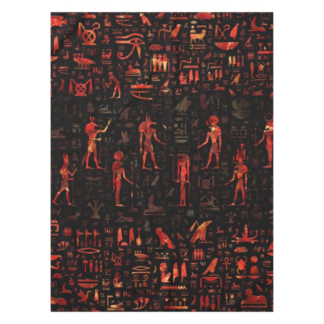 Ancient Egyptian Gods and hieroglyphs - Red Marble Tablecloth (Front)