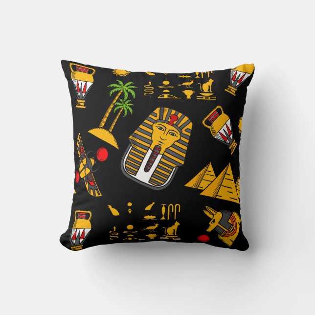 Ancient  Egyptian Hieroglyphic Pattern Background Throw Pillow (Front)