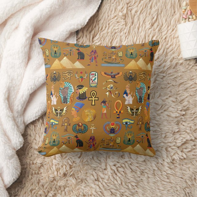 Ancient Egyptian Hieroglyphic -Pattern Hieroglyphi Throw Pillow (Blanket)
