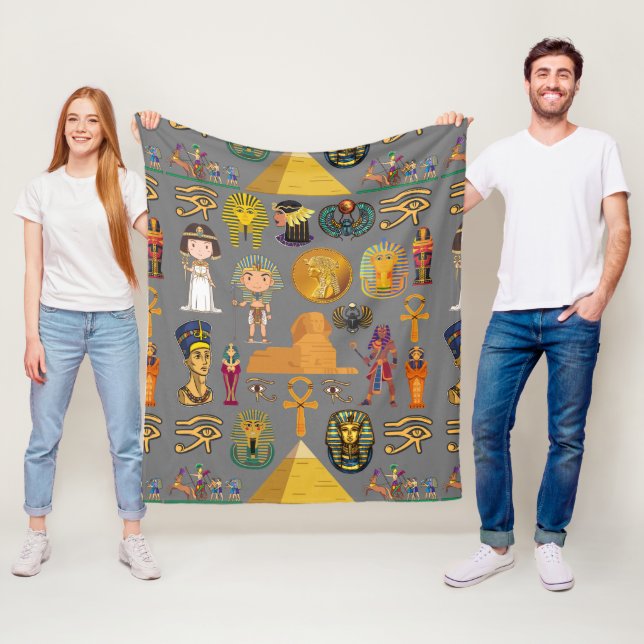 Ancient Egyptian Hieroglyphic -Pattern Pharaoh  Fleece Blanket (In Situ)