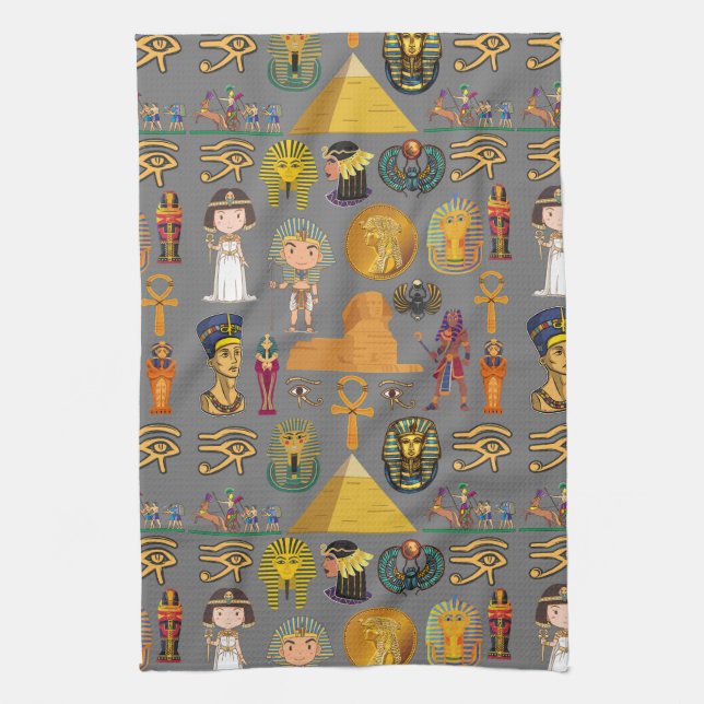 Ancient Egyptian Hieroglyphic -Pattern Pharaoh  Kitchen Towel (Vertical)