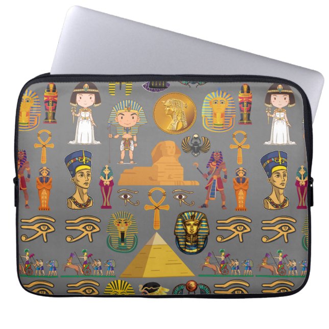 Ancient Egyptian Hieroglyphic -Pattern Pharaoh  Laptop Sleeve (Front)