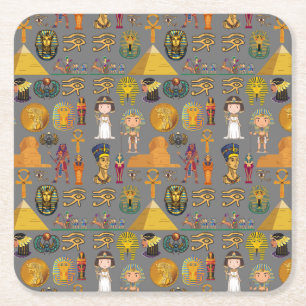 Ancient Egyptian Hieroglyphic -Pattern Pharaoh  Square Paper Coaster