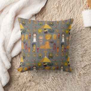 Ancient Egyptian Hieroglyphic -Pattern Pharaoh Throw Pillow