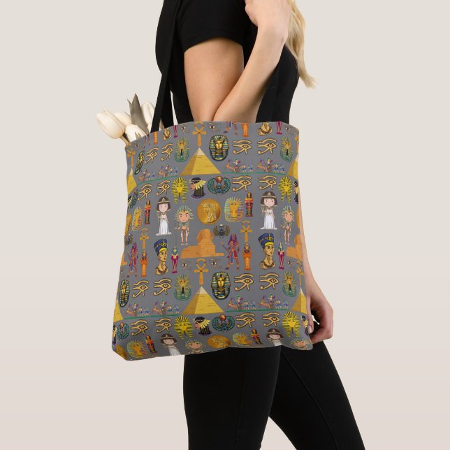 Ancient Egyptian Hieroglyphic -Pattern Pharaoh  Tote Bag (Close Up)