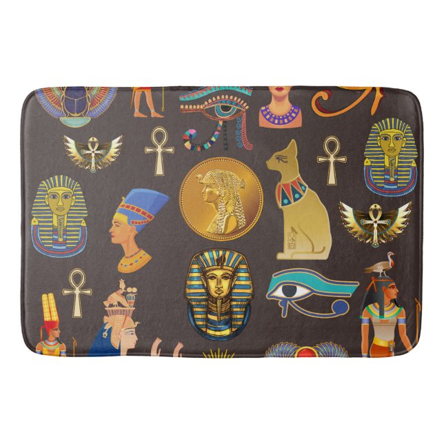 Ancient Egyptian Hieroglyphic Pattern Symbol   Bath Mat (Front)