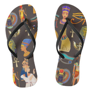 Ancient Egyptian Hieroglyphic Pattern Symbol Flip Flops