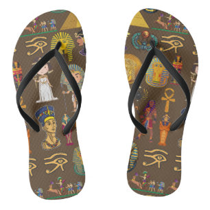 Ancient Egyptian Hieroglyphic -Pattern Symbol Flip Flops