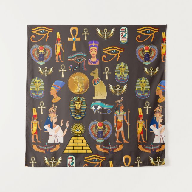 Ancient Egyptian Hieroglyphic Pattern Symbol   Tapestry (Front)
