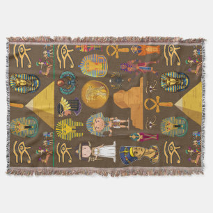 Ancient Egyptian Hieroglyphic -Pattern Symbol Throw Blanket