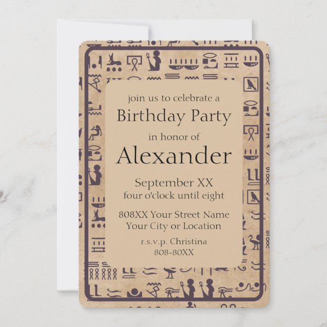 Ancient Egyptian Hieroglyphics Art on Parchment Invitation (Front)