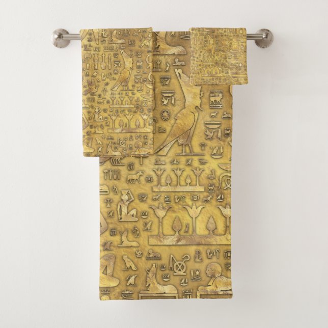Ancient Egyptian hieroglyphics Gold Bath Towel Set (Insitu)