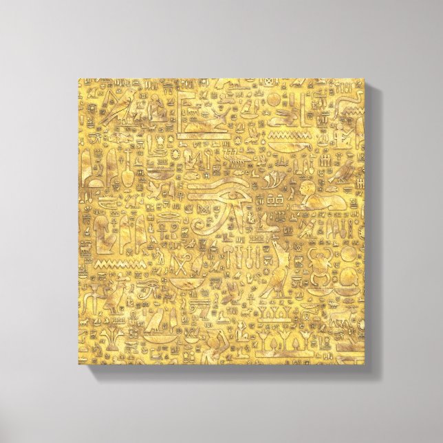 Ancient Egyptian hieroglyphics Gold Canvas Print (Front)