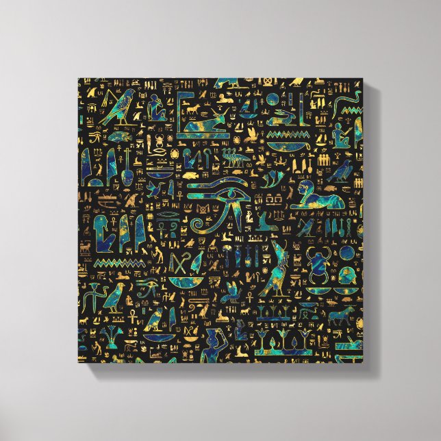 Ancient Egyptian hieroglyphics Marble and Gold Canvas Print (Front)