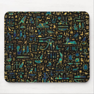 Ancient Egyptian hieroglyphics Marble and Gold Mouse Pad