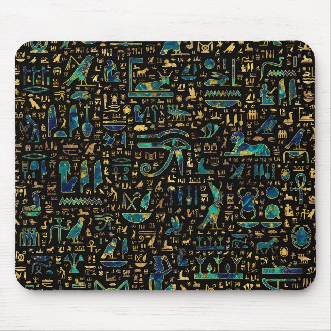 Ancient Egyptian hieroglyphics Marble and Gold Mouse Pad (Front)