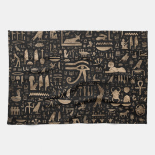 Ancient Egyptian hieroglyphs - Black and gold Kitchen Towel