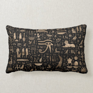 Ancient Egyptian hieroglyphs - Black and gold Lumbar Pillow