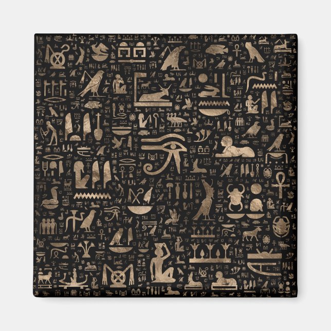 Ancient Egyptian hieroglyphs - Black and gold Magnet (Front)