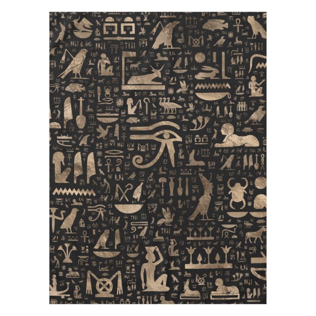 Ancient Egyptian hieroglyphs - Black and gold Tablecloth (Front)