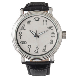 Ancient Egyptian Hieroglyphs Black Leather Watch